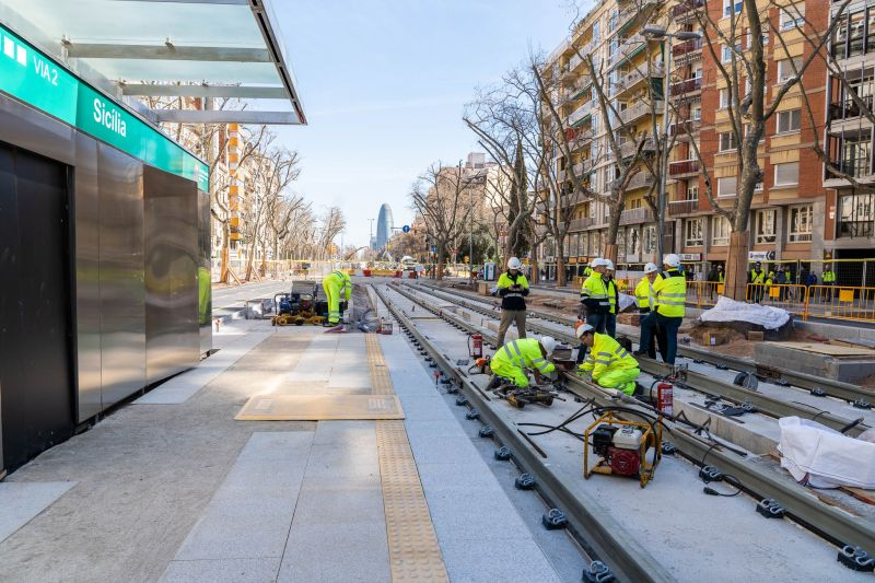 Barcelona tram on a city avenue